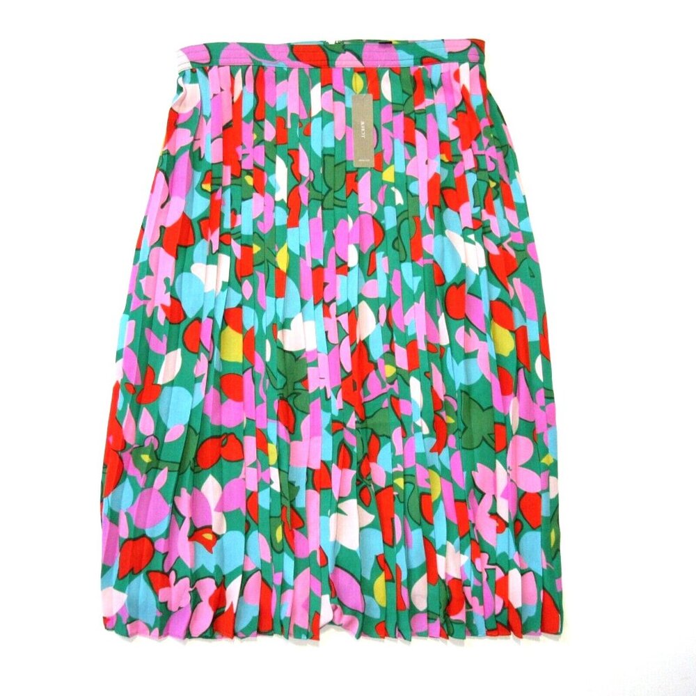 NWT J.Crew Pleated A-Line Midi in Purple Green Confetti Floral Print Skirt 8